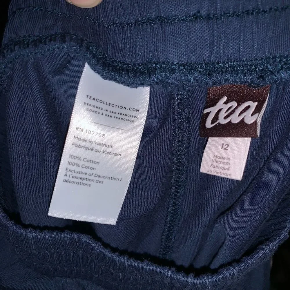 Tea knit navy blue pink lace trimmed kids 12 shorts